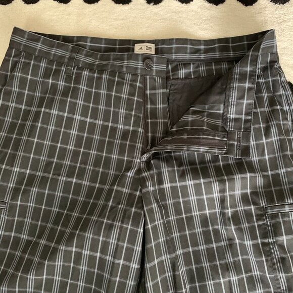 Adidas Plaid Striped Flat Front Cargo Casual Shorts - Picture 2 of 10